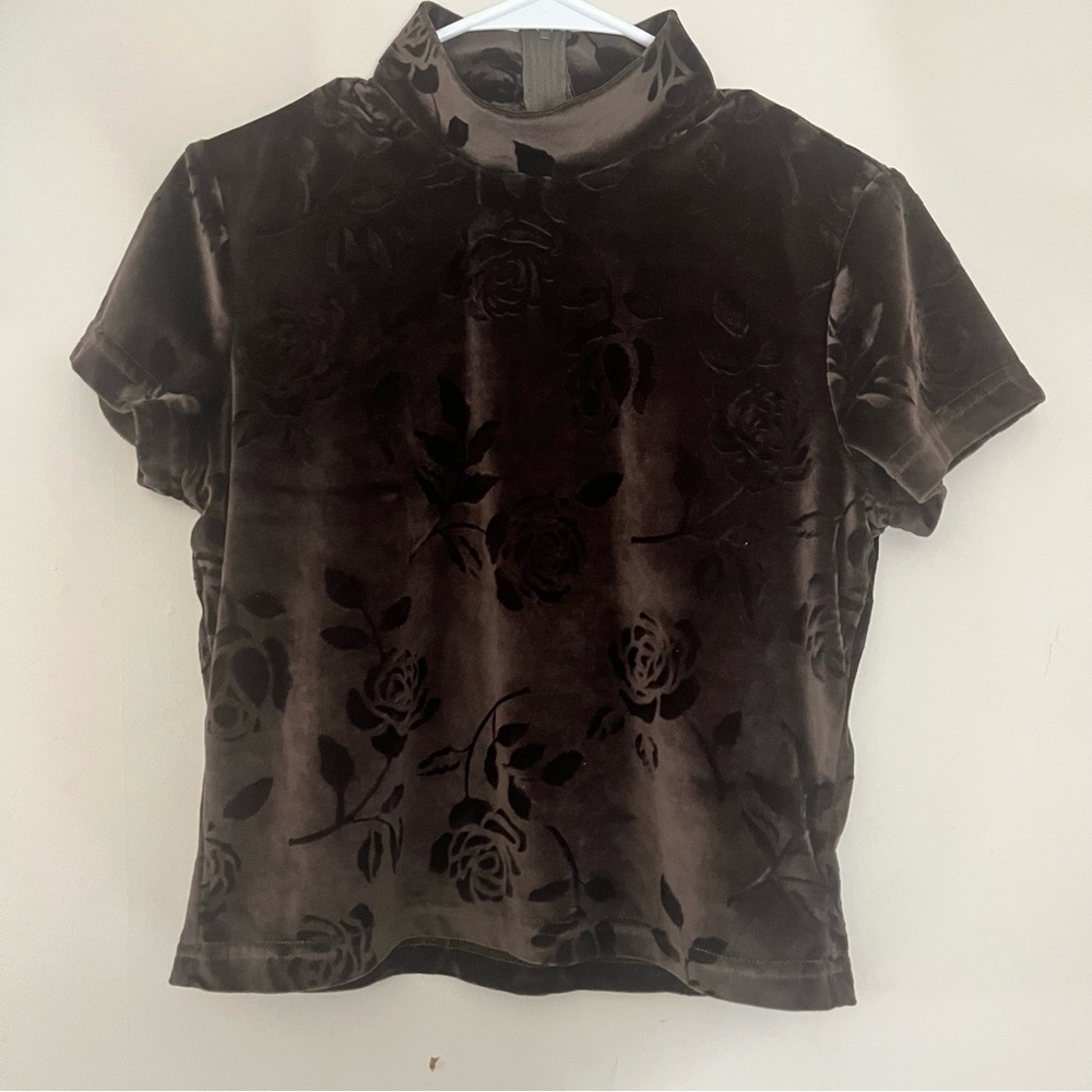Floral Velvet Looking Greenish Gray Top